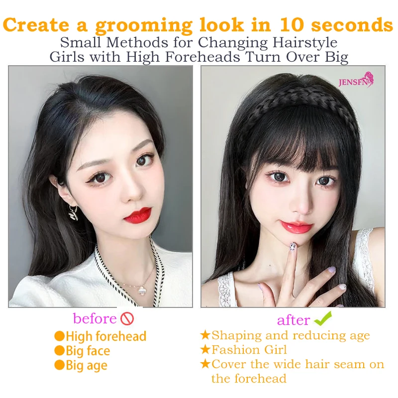 Female Braid Hair Hoop Bang One Hair Natural Stealth Non-trace Forehead Covered With White Hair Thick Bang Wig