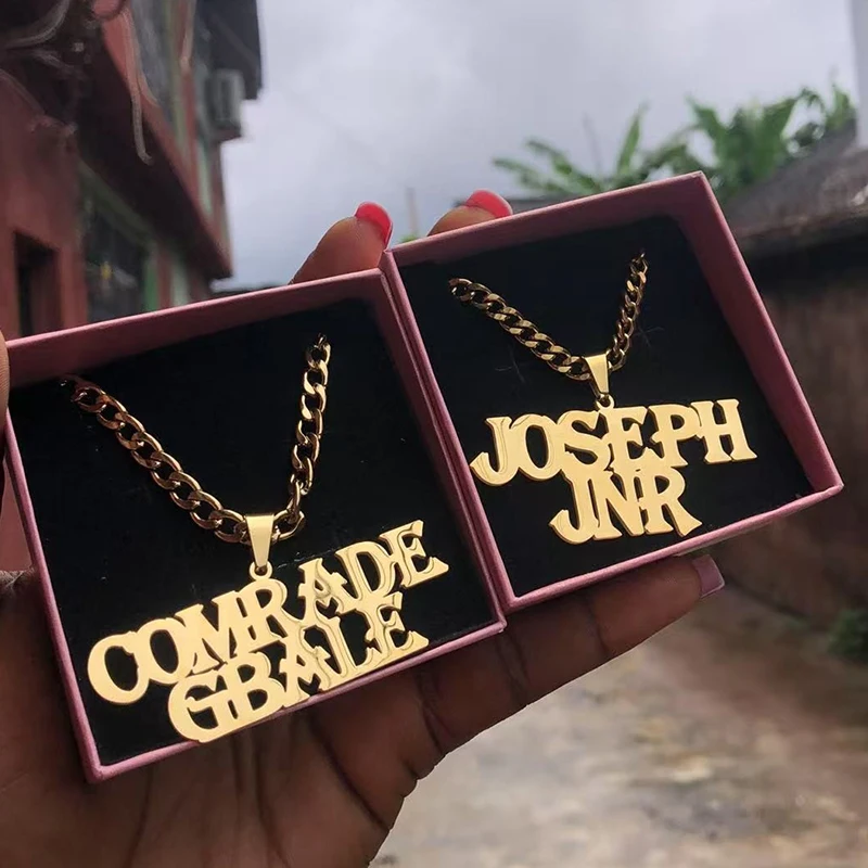 Stainless Steel Personalized Name Pendant Necklace Cuban Link Chain Woman Man Custom English Arabic Hebrew Name Necklace Jewelry view 5