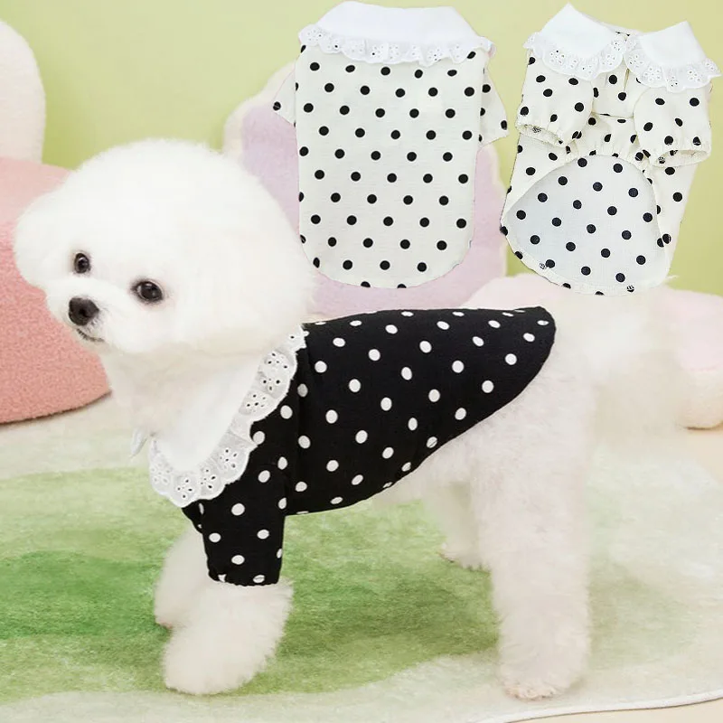 

Dog Clothes White Black Costume Lace Collar Hoodies T-Shirt For Small Medium Dogs Chihuahua Dachshund Puppy Sweatshirt Shirts XS