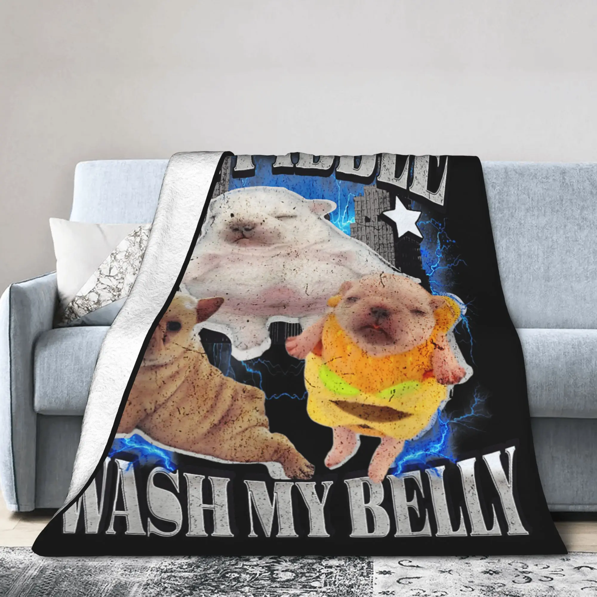 Warm Soft Blanket Meme pibble Meme wash My Belly Clean My Belly Meme Throw Blanket  Flannel Bedspread For Bedroom Bed Cover