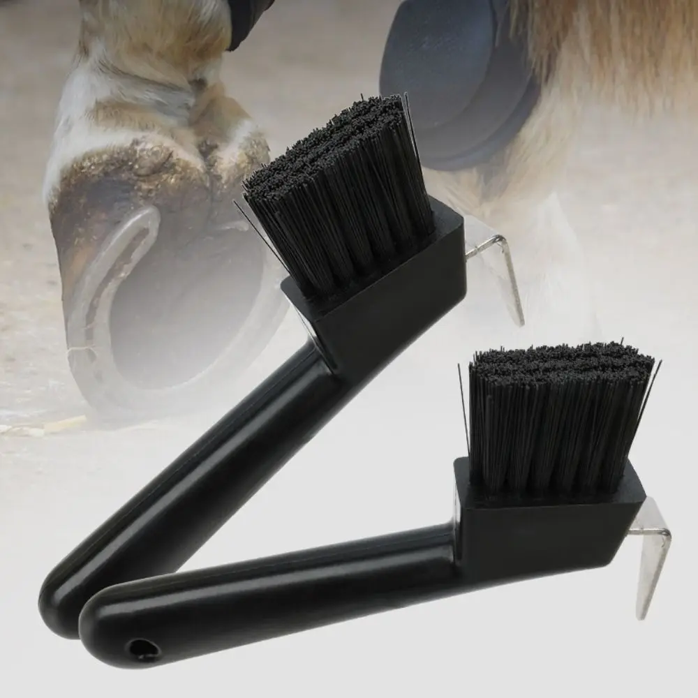 Plastic Horse Hoof Pick Brush Anti-Slip Grip Black Hoof Pick with Brush Hoof Care Durable Horses Hoof Groove Cleaner Goat