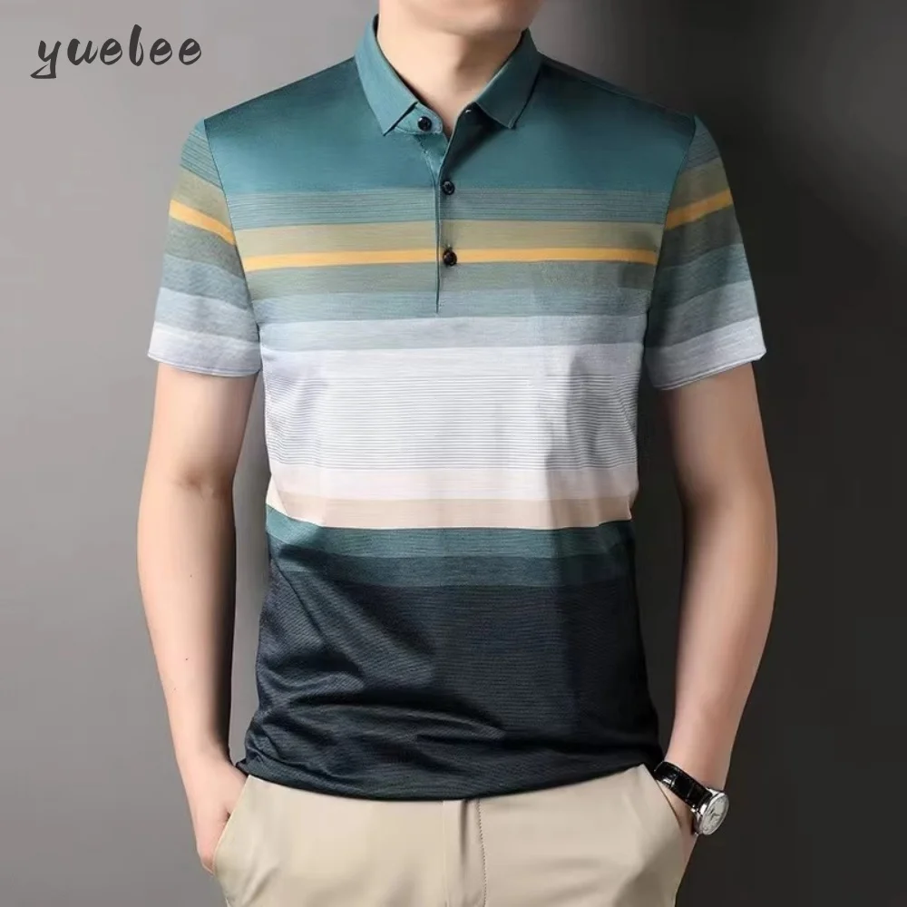 

2025 Summer Men's Polo T-Shirt Striped Men's Tops Trendy Versatile Men's Clothing Fashion Casual Men's Polo Short Sleeved Shirt