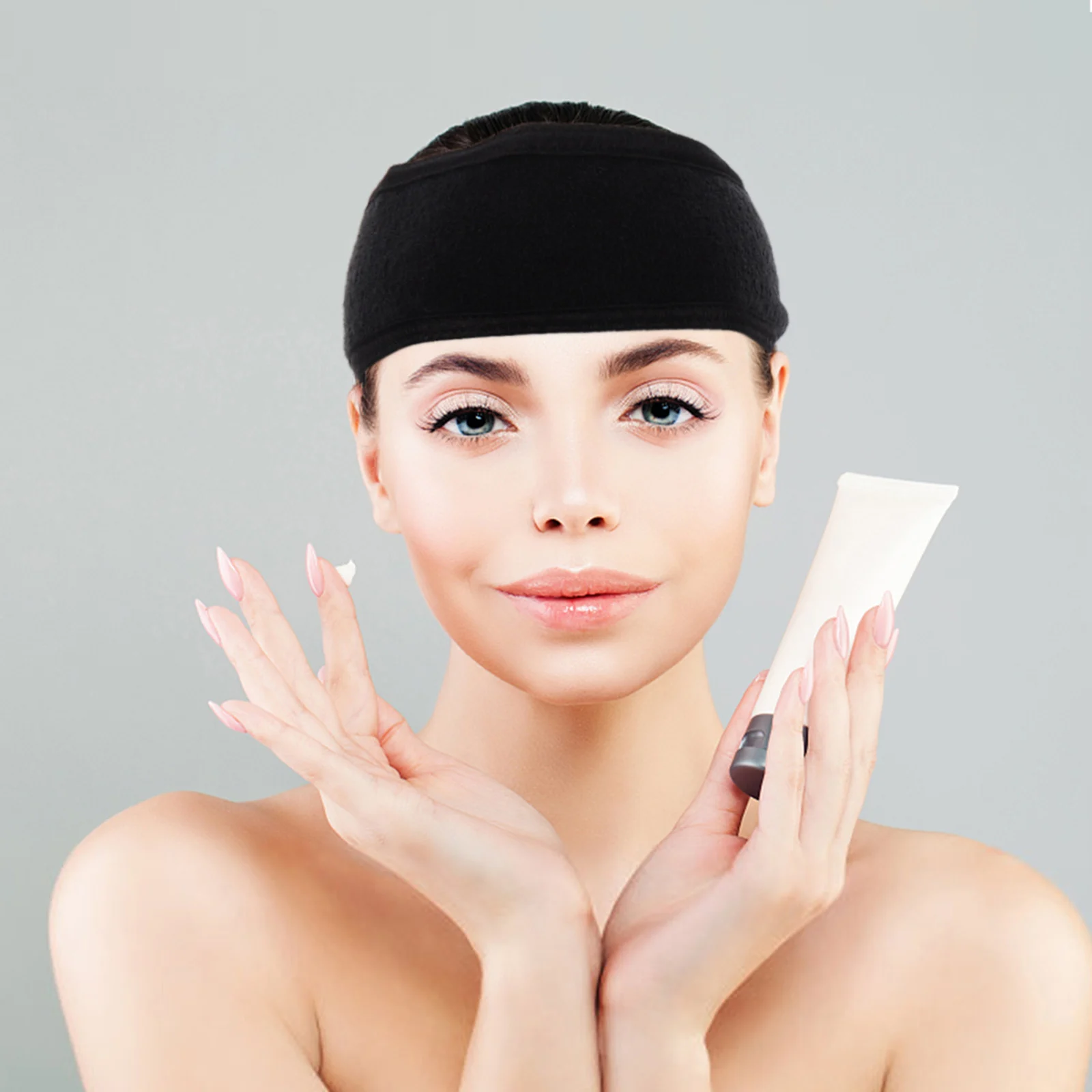 

2pcs Polyester Face Washing Headbands Women Cute Spa Hair Tie Decor Gray Black Hairbands For Washing Holding Hair Back