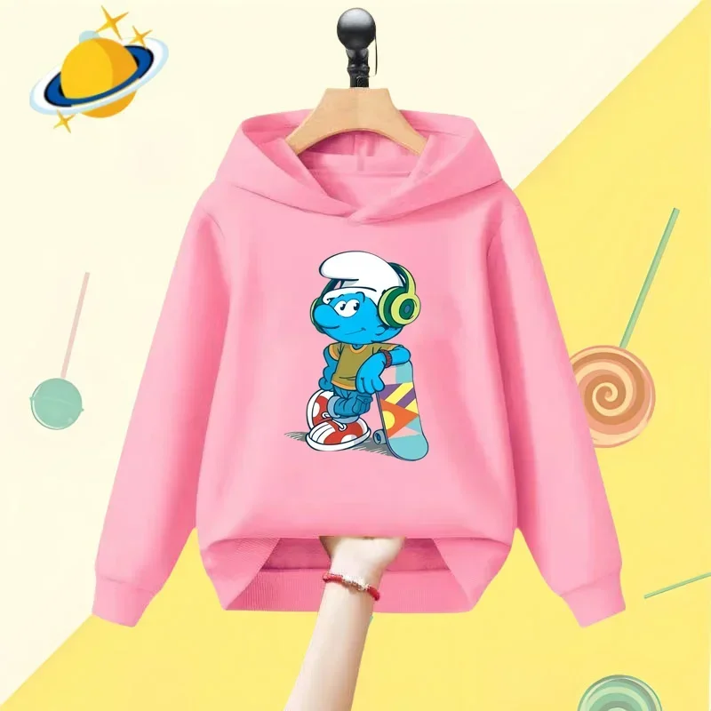 Smurf cartoon children's hoodie Harajuku cartoon print autumn and winter long sleeve sweatshirt Boys girls Kawaii casual top