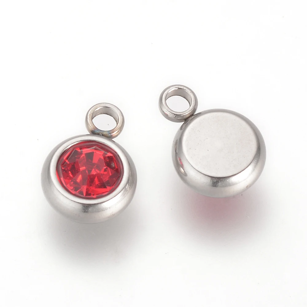 20 Pc Birthstone Pendant Charms 201 Stainless Steel Rhinestone Birthstone Charms Flat Round Rhinestone Charms for Women