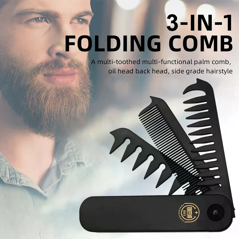 Tools 3 In 1 Folding Combs Plastic Wide Tooth Oil Head Comb Beard Combing Multifuncional Barber Hair Clipper Styling