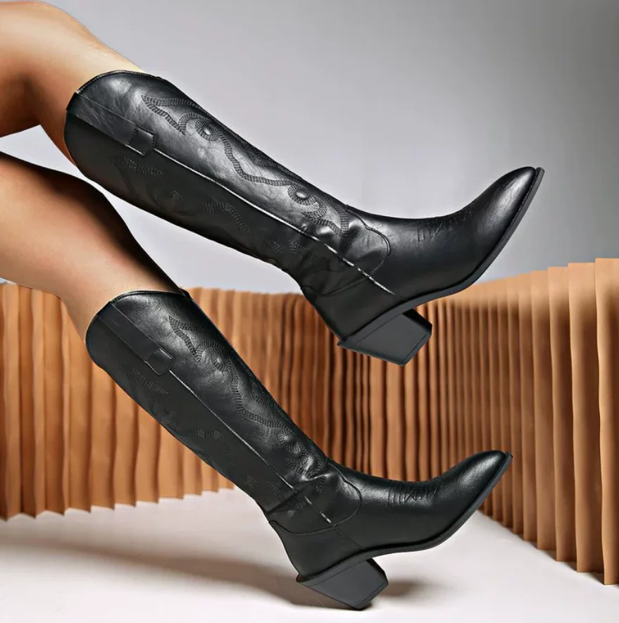 

Mioeert Men's Heritage Round Toe Wooden heel sole Embroidered Western Cowboy Boots1588