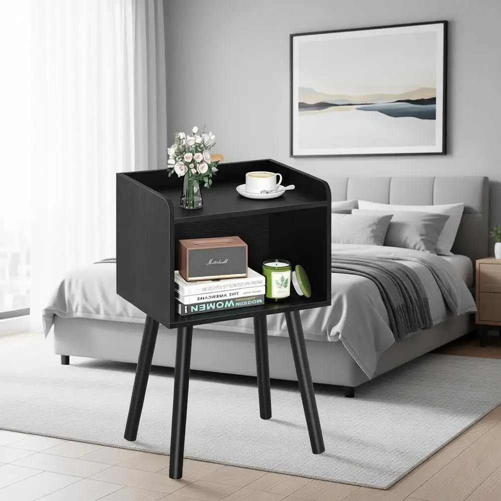 

Винтажная деревянная прикроватная тумбочка с полкой для хранения, компактный приставной столик для гостиной, спальни или офиса в общежитии