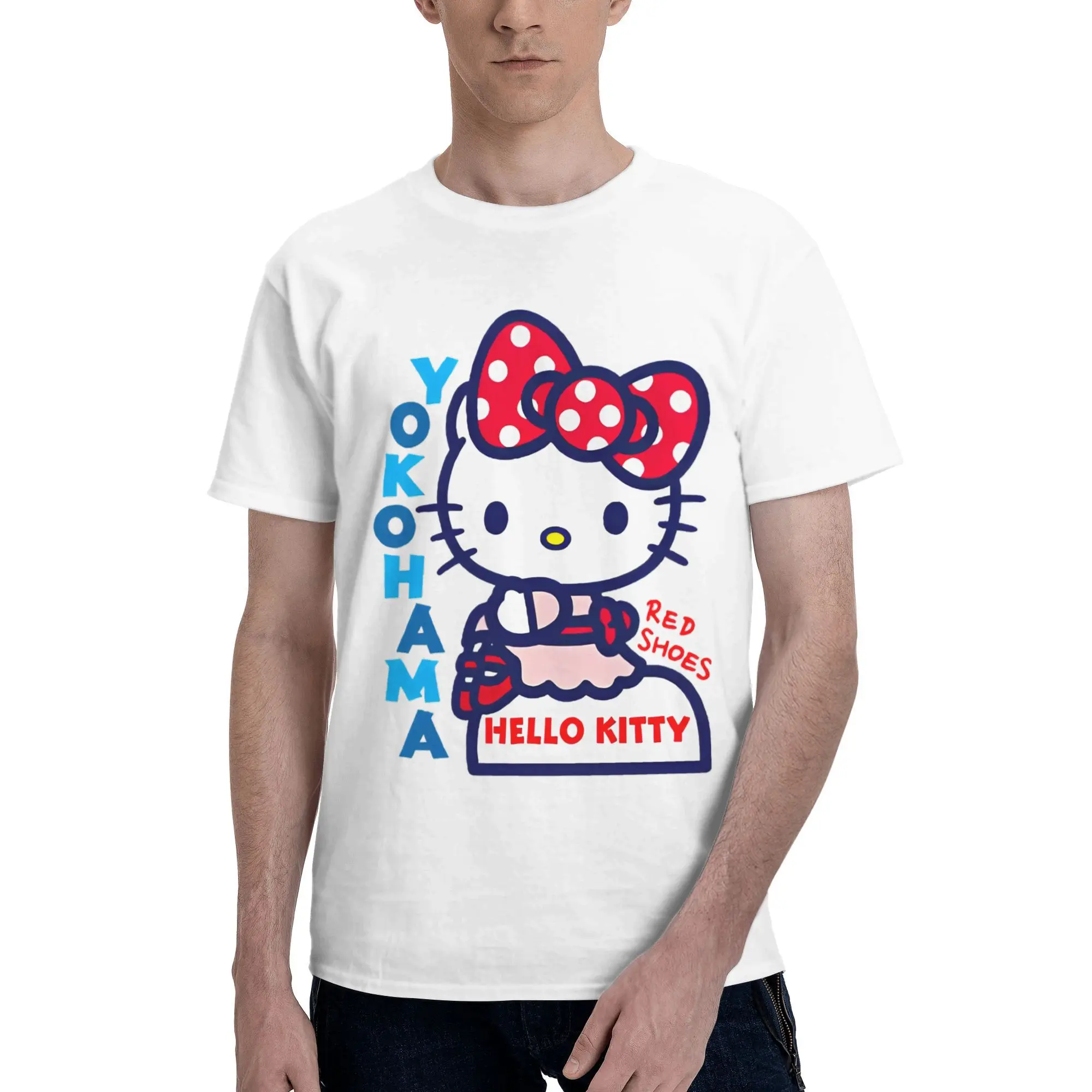 

Hello Kitty Bow T-Shirt Summer Pure Cotton T-Shirts For Men Harajuku Casual Tshirt Short Sleeve Vintage Clothing