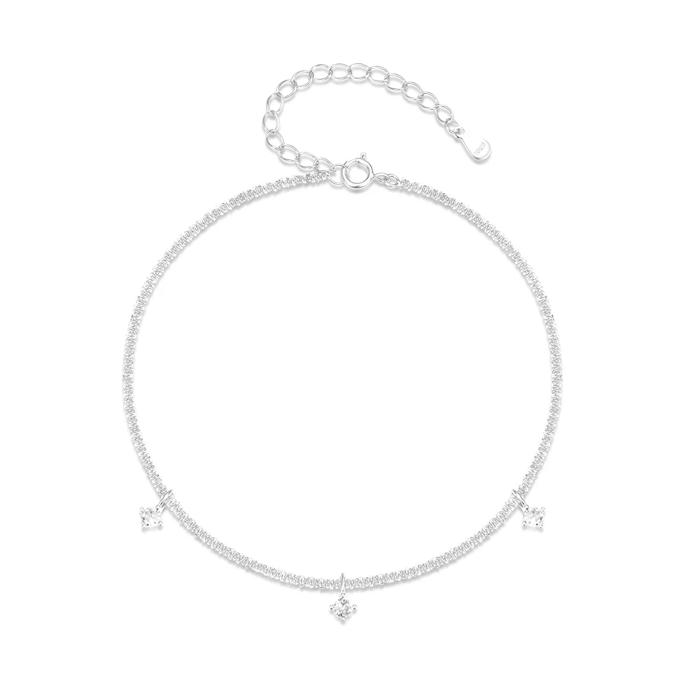 LENNIK 925 Sterling Silver Five Pointed Star Heart-Shaped Zircon Foot Chain Single Layer Bilayer Adjustable Pendant Ankle Chain