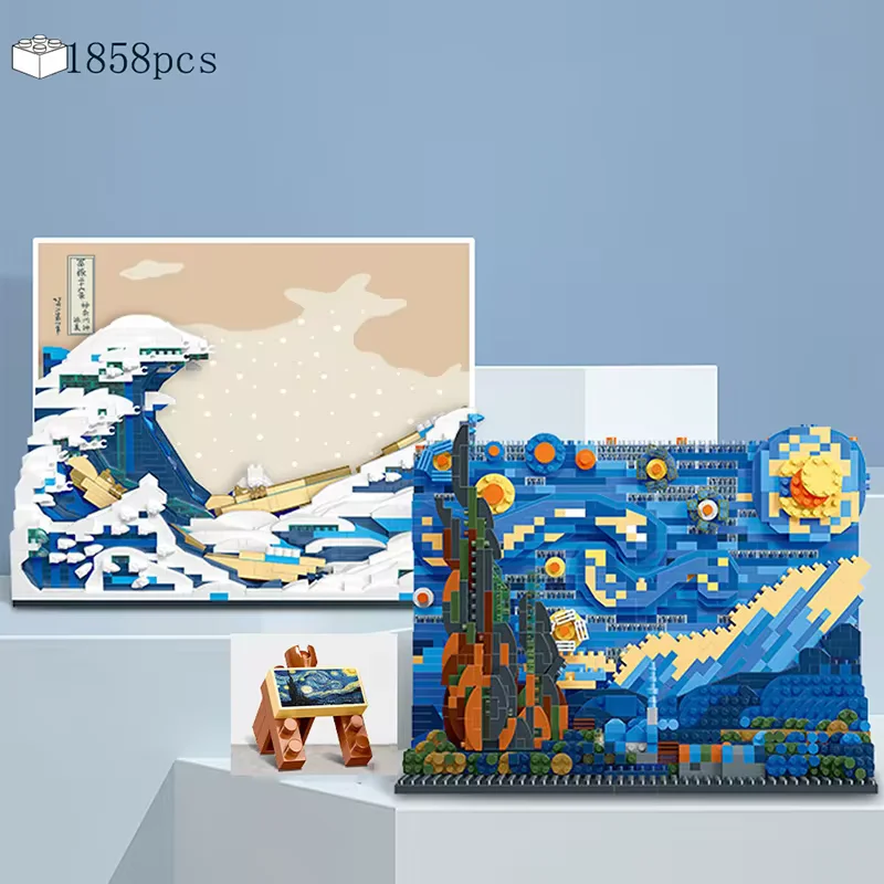 Creative Art World Famous Paintings The Starry Night MOC The Great Wave of Kanagawa Micro Building Blocks oys For Kids Gifts