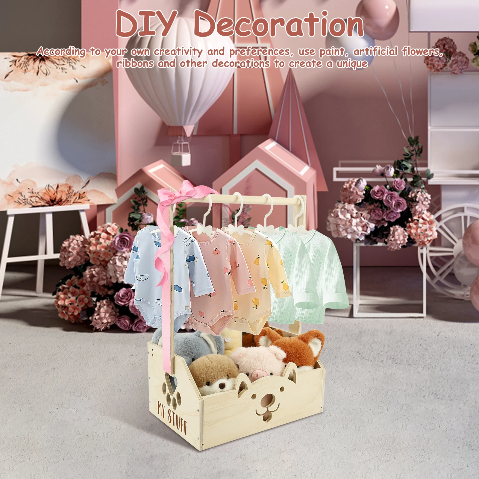 الخشب تخزين قفص استحمام الطفل الملابس سلة اللعب المنظم صندوق الأطفال المحمولة مقبض طويل بنين بنات سلة هدية