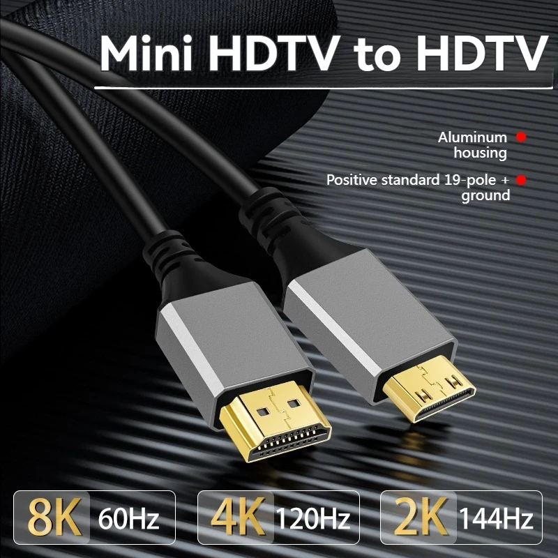 8K Mini HDMI HDMI Kablosu ile Uyumlu 4K 60Hz 120Hz Çift Yönlü Mini HD 2.1 Kablo Ekran Kartı HDTV Tablet Kamera Kamera