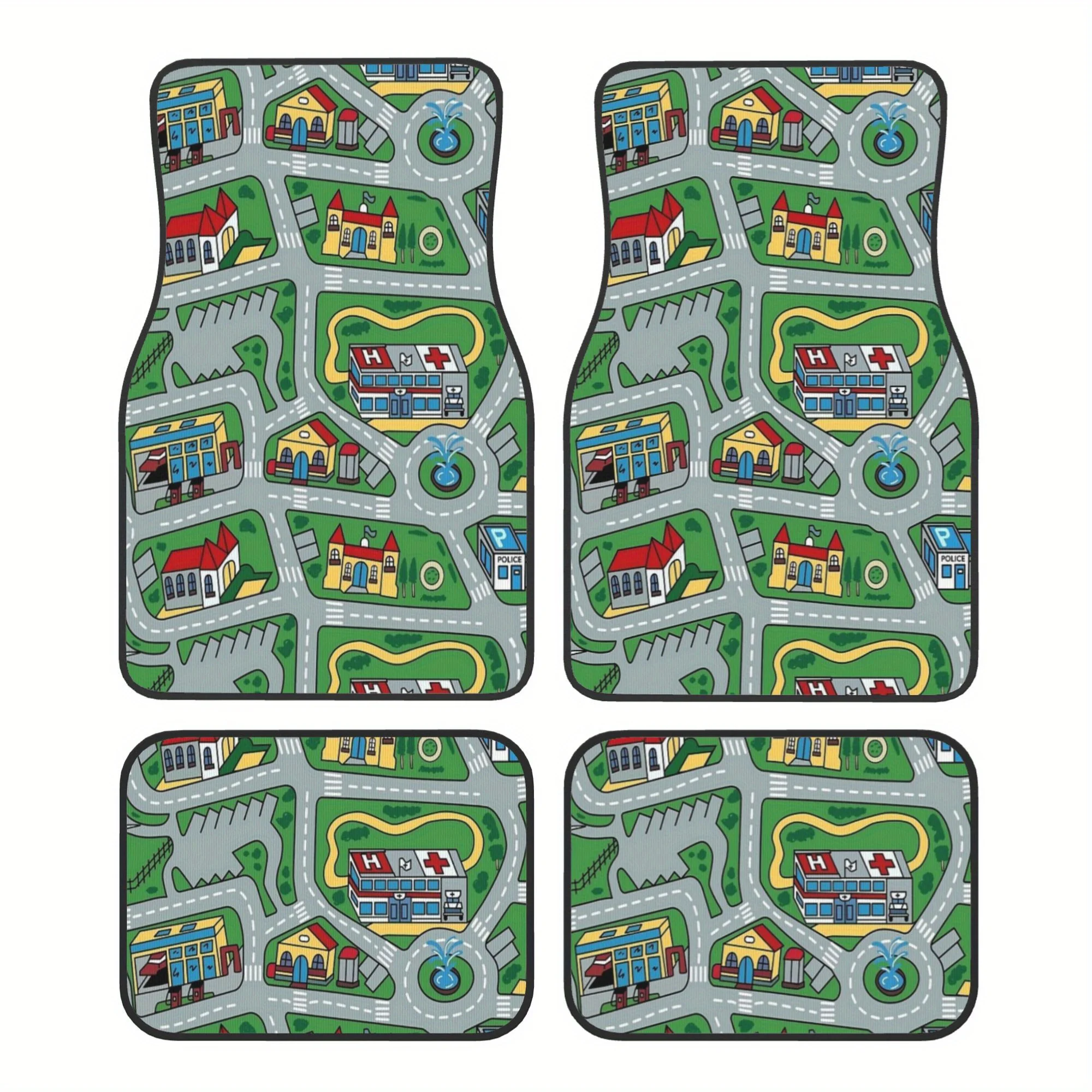 2pcs/4pcs 90S Retro Car Floor Mats - Featuring An Interwoven City Road Pattern Design, Compatible With Various Models, Making It