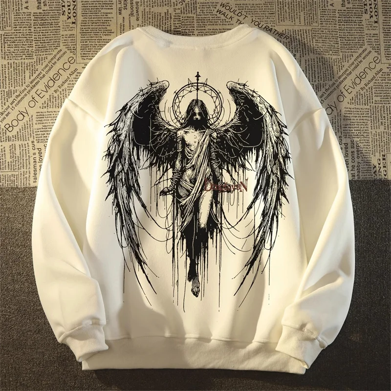 Europe and America y2k Women Men\'s Sweatshirts Angel Wings Printing Autumn Clothes Long Sleeves Crew Neck Oversized Hip Hop Tops