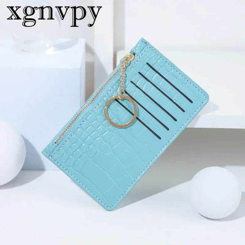 xgnvpy New Women's Card Holder Zipper Multi-Card Bag Lady's Portable Thin Wallet with Key Ring Coin Purse Organizer