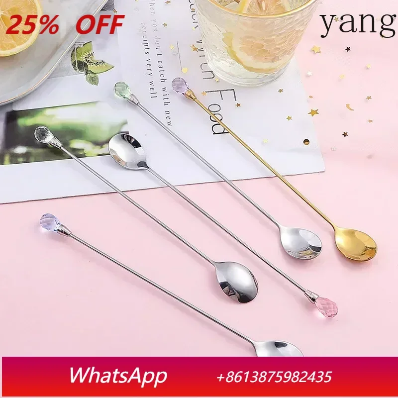 

4pcs Diamond Coffee Spoon Stainless Steel Long Stirring Spoon Exquisite Crystal Teaspoon for Cafe Ice Cream Dessert Cocktail Mug