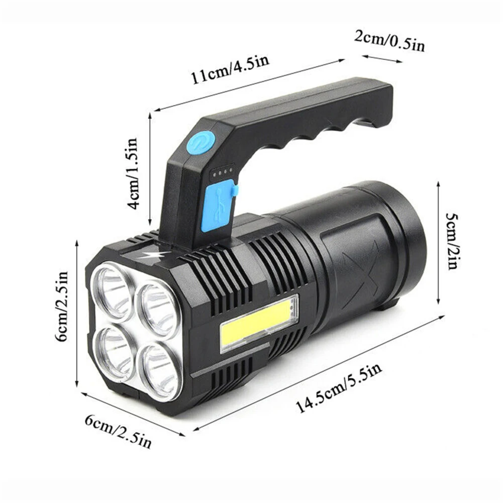 New Handheld LED Flashlight With USB Cable USB Charge Portable Lamp 4 Bright Lighting Modes Outdoor Searchlight Camping Fishing