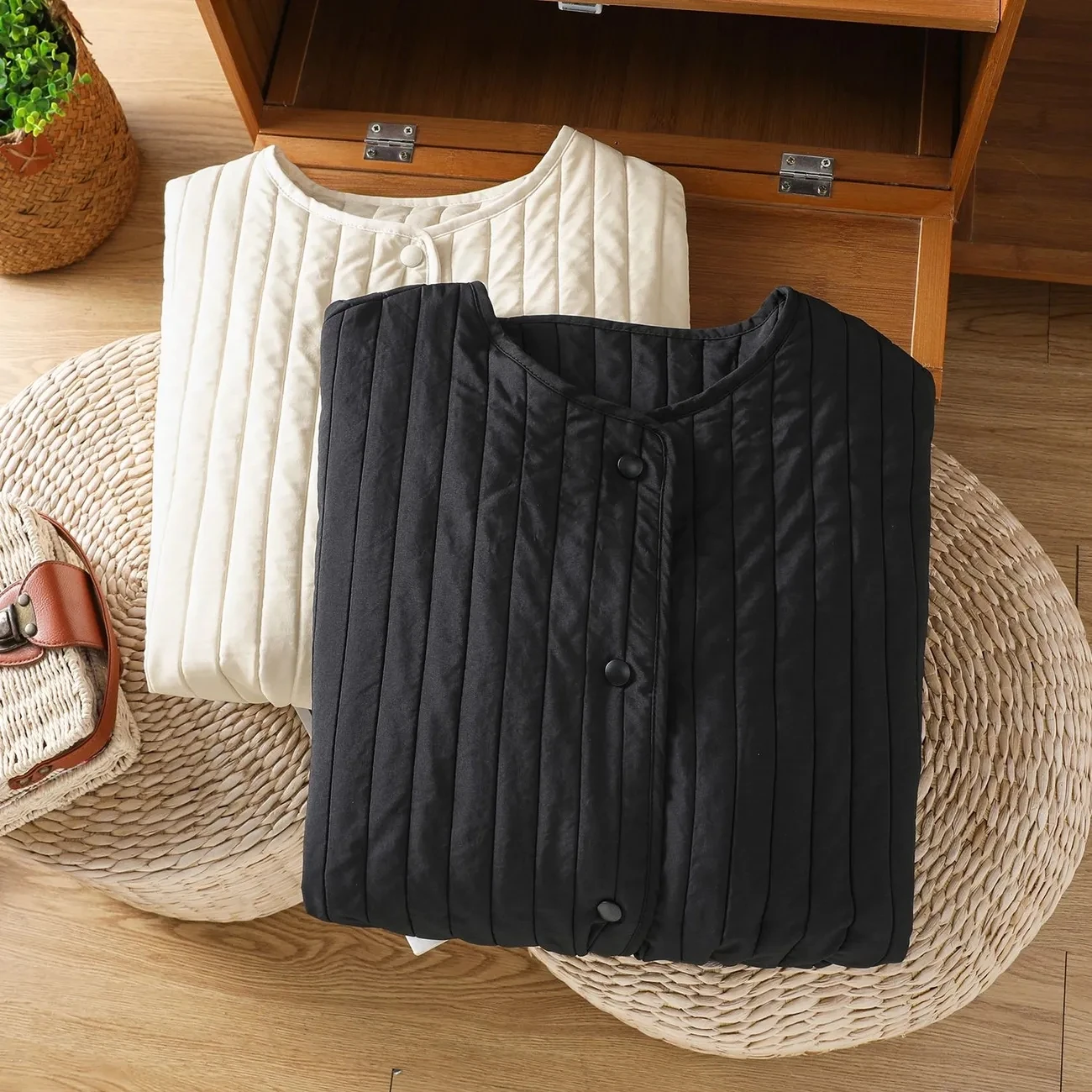 Giacca trapuntata coreana semplice Abbigliamento in cotone caldo per cappotto leggero girocollo casual autunno inverno da donna w1489