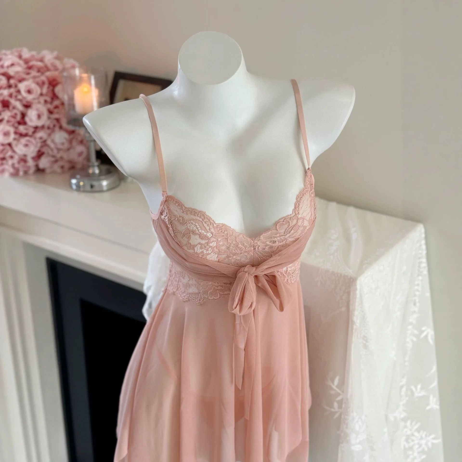 Dark Purple White Suspender Nightgown Sexy Lace See-through Date Pajamas New Style