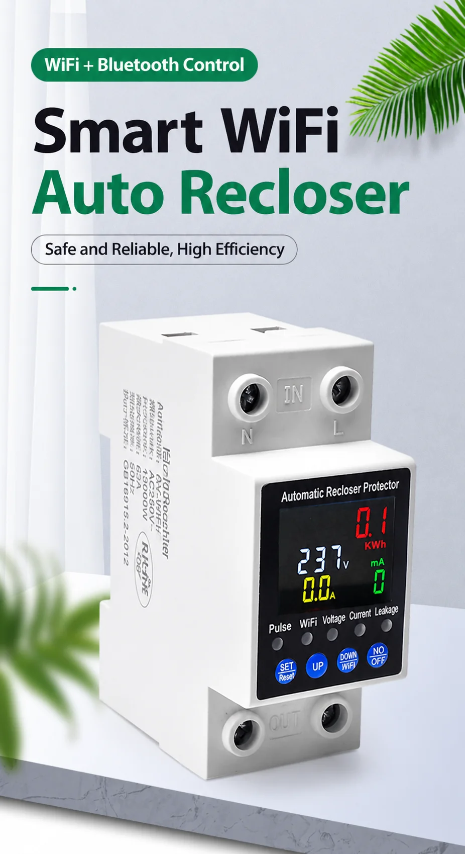 Smart WiFi Circuit Breaker Auto Reclosing Leakage Protection Switch Mobile App Remote Control Timer DIN Rail