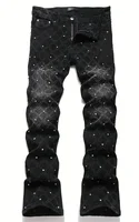 Pantalones vaqueros de pierna recta elásticos brillantes con tachuelas de uñas para hombre estilo callejero Hip-Hop Skateboard Rap Party pantalones de baile adecuados para todas las estaciones