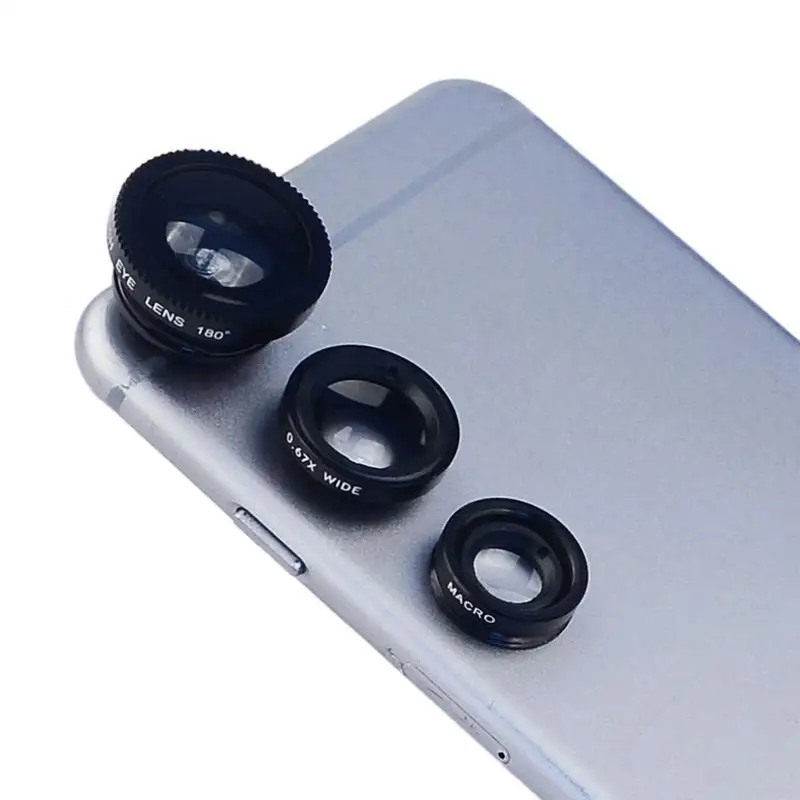 Phone Camera Lens 3in1 Fisheye Wide Angle MicroCamera Lens Universal Portable Camera Lens Cell Phone Lens Kit for Smartphone