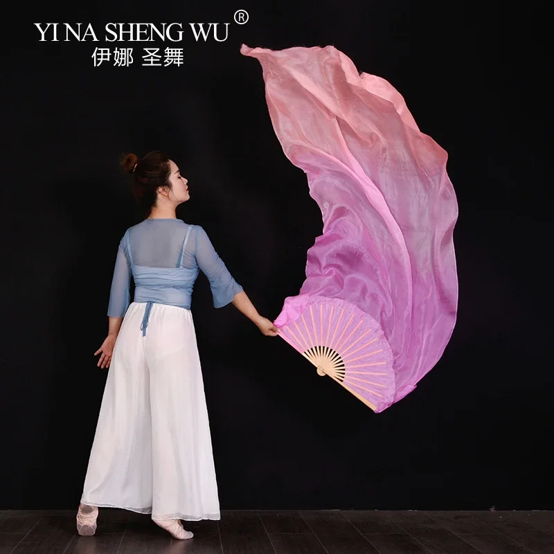 Light Purple Real Silk Dance Fan Hand Dyed Silk Veil Fan Multiple Colors Belly Dance Stage Performance Props For Dance Show