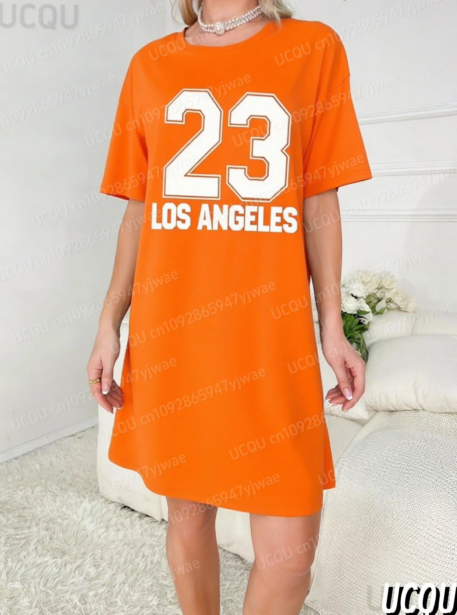 2025 verano mujer camiseta vestido suelto Casual 23 LOS ANGELES impreso cuello redondo señora manga corta Jersey vestidos ropa de mujer