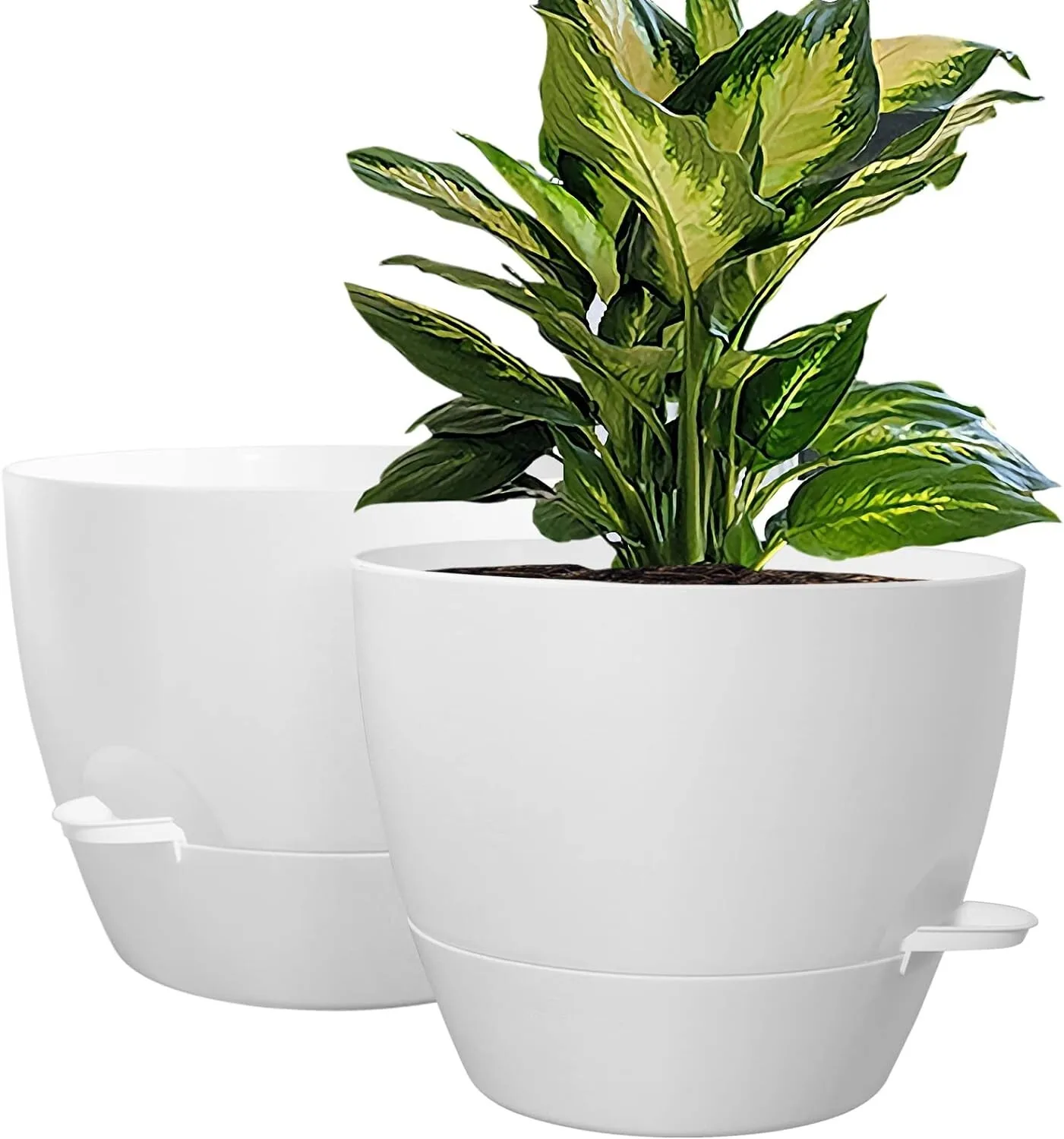 

WOUSIWER 10 inch Self Watering Planters, 2 Pack Large Plastic Plant Pots