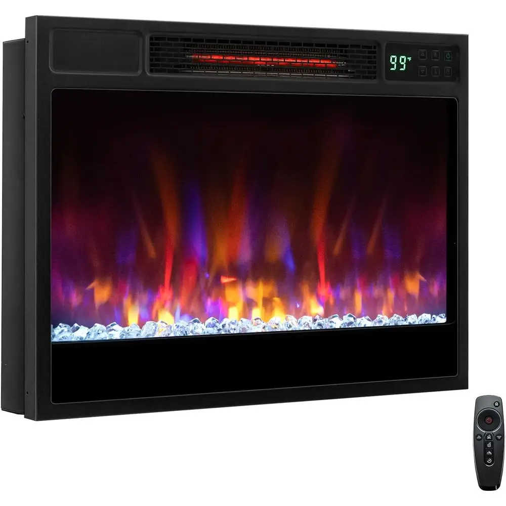23 Electric Fireplace Insert, 1500W Recessed Heater, Remote Control, 6 Color & 5 Brightness Settings, 8-Hour Timer, Infrared Qua