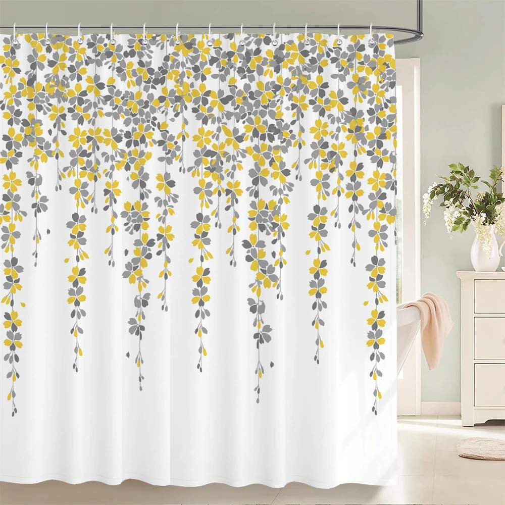 Small Fresh Floral leaves Flowers Shower Curtain Bathroom Waterproof Polyester Multi-size 3D Print Curtains for Bathroom Shower