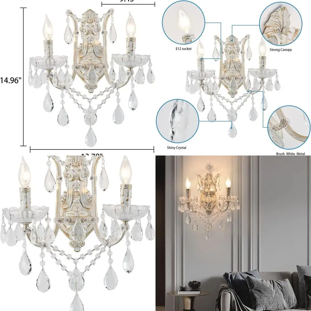 

Modern Brushed White Wall Sconce & Chandelier, Crystal Wall Lamp for Living Spaces, Bathrooms, Bedrooms, and Hallways