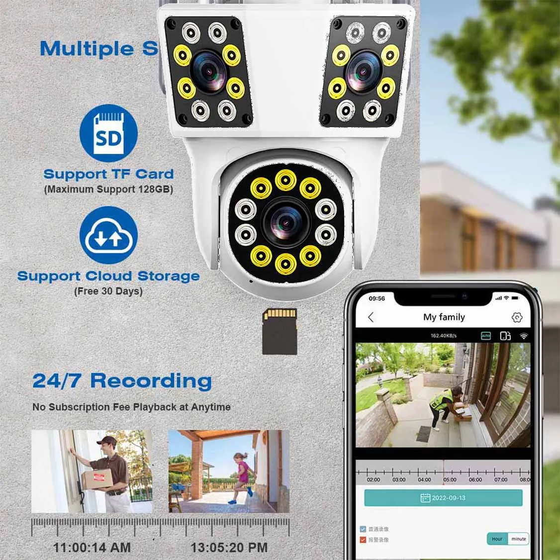 6K 12MP WiFi Outdoor Camera 3 Lens 3 SCREENS Ai Motion Tracking  PTZ 4K Video Camera Security surveillance Camera IPC360 Home