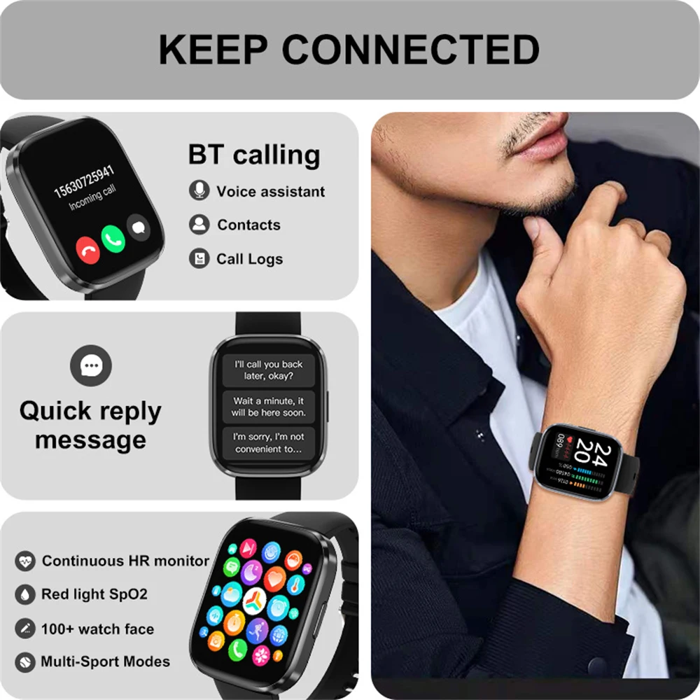 2023 NEW 1.96inch Big Screen Smart Watch Bluetooth Call Heart Rate Blood Pressure Monitor Waterproof sports smartwatch Men Women