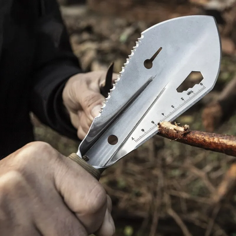 Pala da giardino in acciaio inossidabile vanga Multi Tool Weeder con dente di sega chiave esagonale righello scavare cazzuola coltello lancia giardino Bonsai