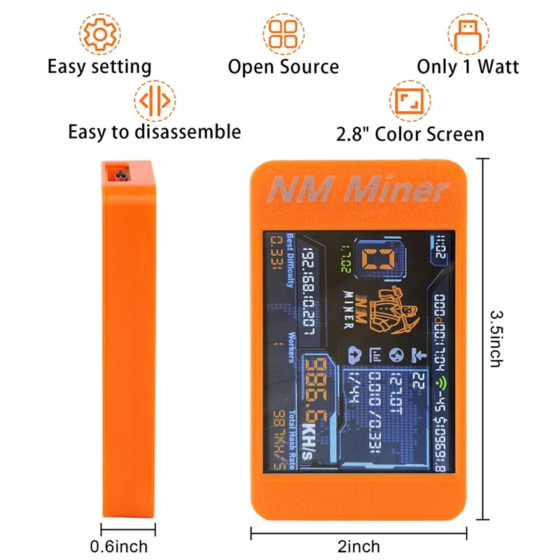 

Highly Recommended-DIY Solo Bitcoin Miner NM Miner Upgrade V2 980KH/S 2.8 Inch Color Display BTC Home Use Crypto Miner