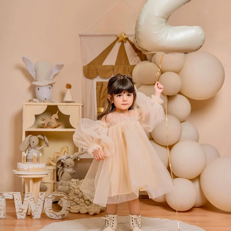 

Eightree Girl Princess Dress Strapless Puff Sleeves Baby Birthday Party Dress Tulle Mesh Suitable For Children Gift Customized