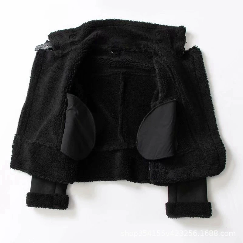 

Autumn Winter New Europea American style Suede Fur integrated lamb fur Warm Coats Motorcycle Suit Women's Short Zipper Jacket