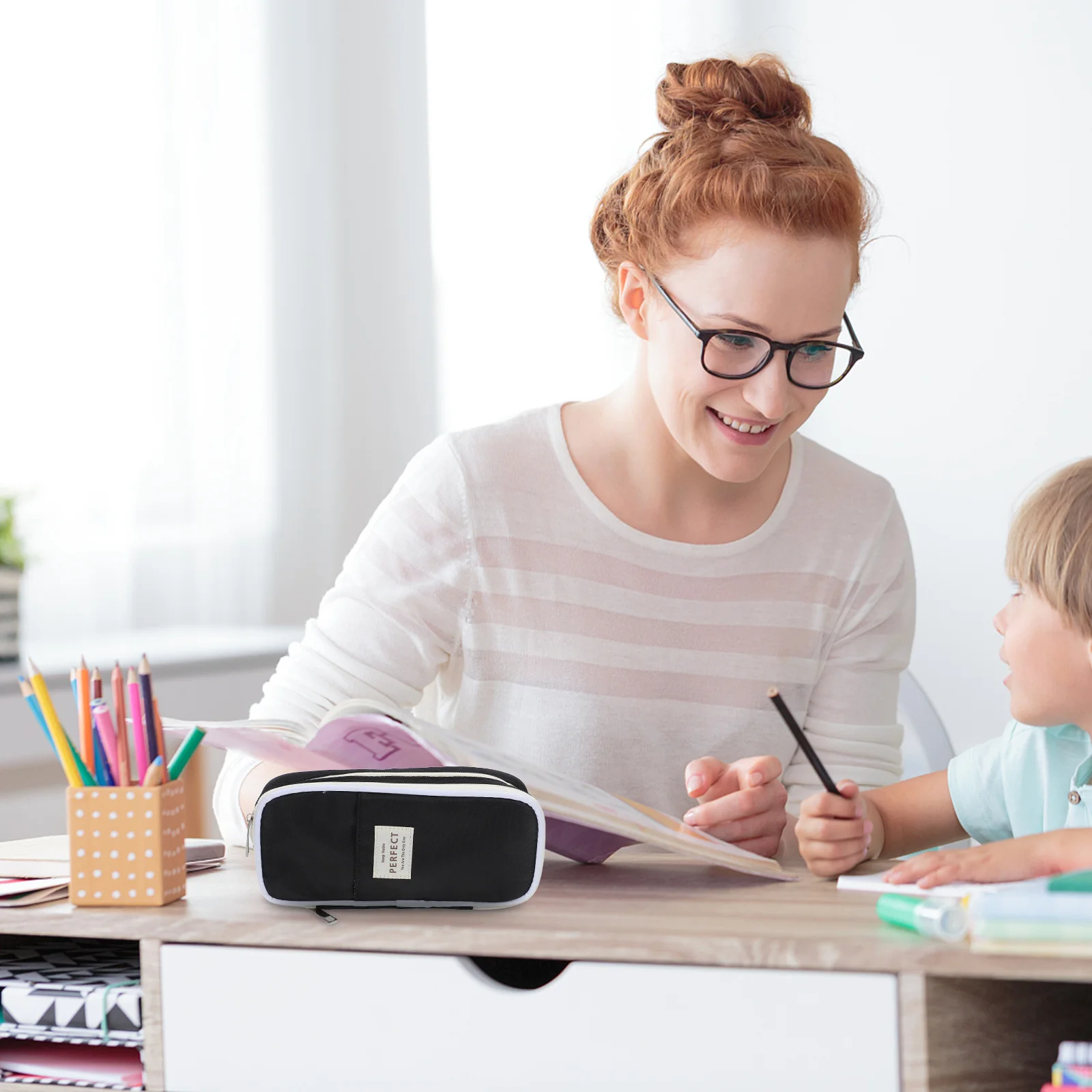 

Large Storage Pencil Case Zipper Marker Pouch Big Capacity Desk Organizer School Supplies Pink for Girls Boys Teens