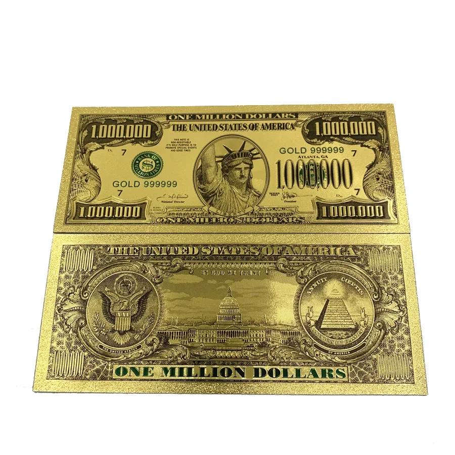 American Bill Dollar Banknote One Million Fake Money Gold Plastic Note for Collection Statue of Liberty Souvenir Card