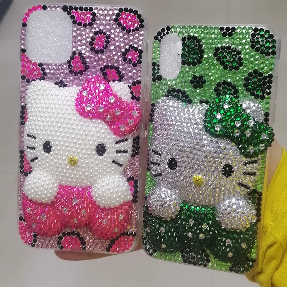 

Kawaii Rhinestone Bling Crystal Phone Case Chain for Iphone 16 12 13 14 15Pro Max X Xs Xr 7 8 Plus Se 2 3 10 Cartoon Hello Kitty