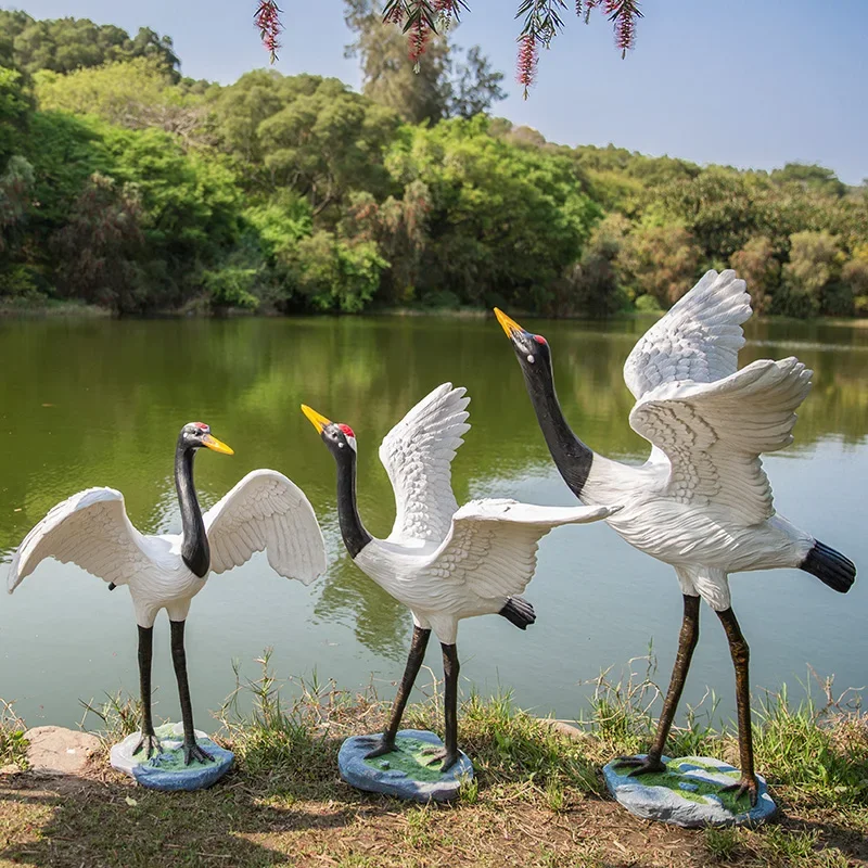 

Outdoor Rockery Fish Pond Decorative Landscaping Simulation Crane Red-Crowned Crane Sculptured Ornament Garden Animal Decoration