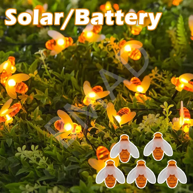 

Solar Bee String Lights Cute Honeybee Outdoor Wedding Garden Patio Party Christmas Tree Decor Multiple Power Supply Modes