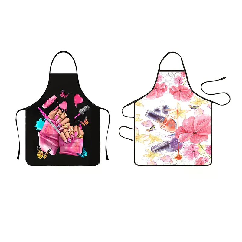 Nail Polish Salon Home Printing Beauty Kitchen Women Apron Household Cleaning Pinafore Cooking Baking Manicure Work Clothes