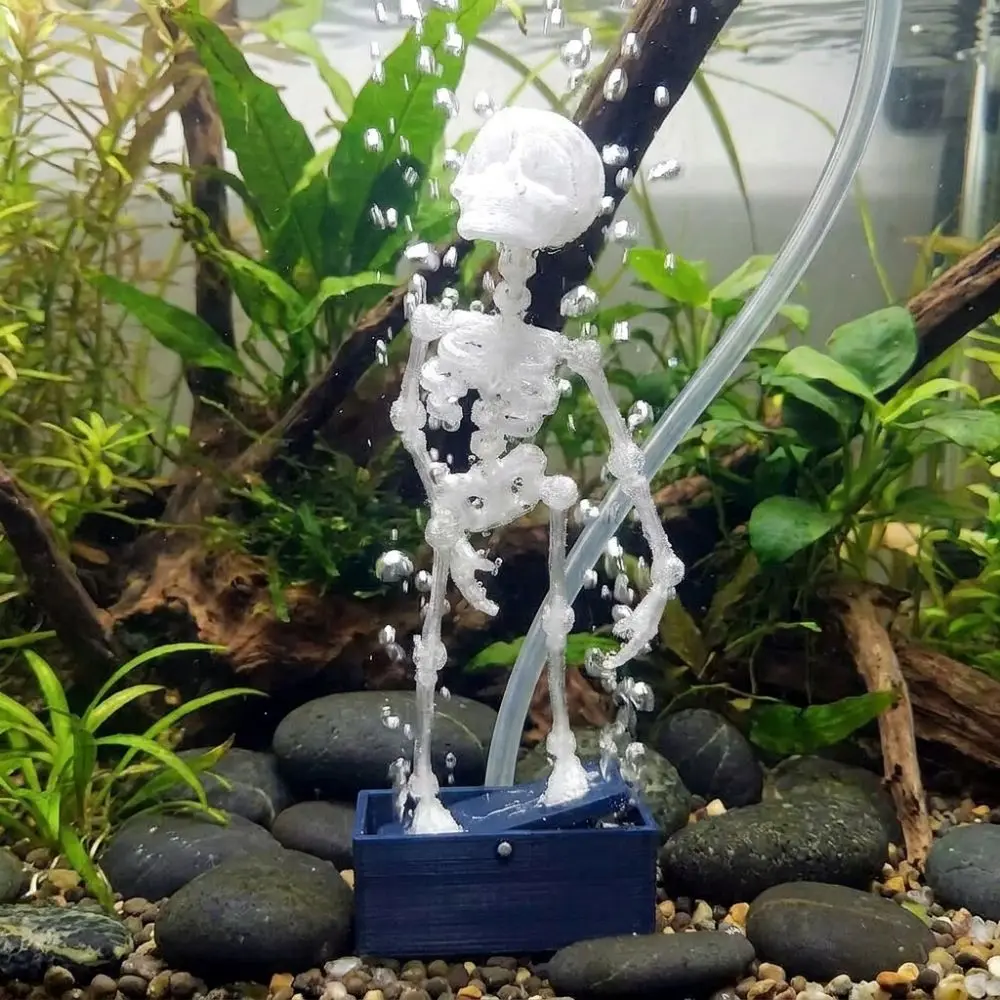 3D Printed Dancing Skeleton Aquarium Bubbler Plastic Air Driven Dynamic Skeleton Bubbler with Air Tube Gothic