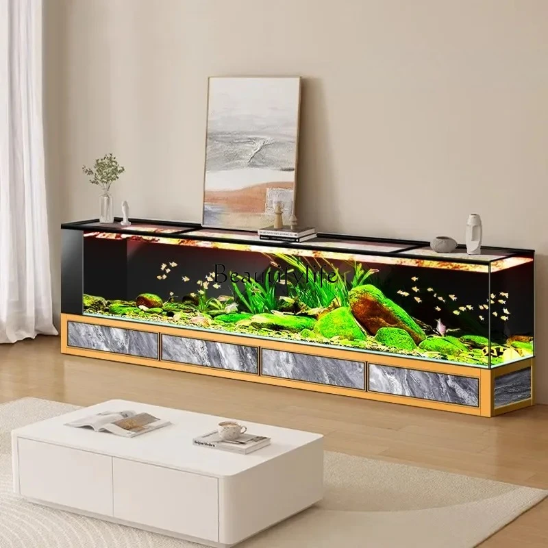 

Aluminum alloy TV cabinet fish tank living room ultra-white glass floor-to-ceiling intelligent ecological aquarium H