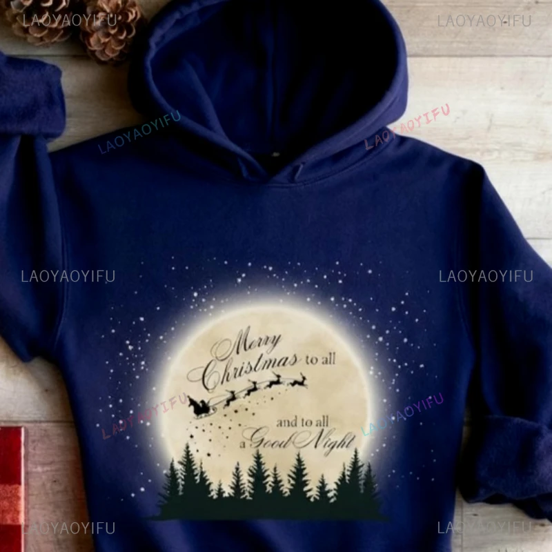 سانتا صورة ظلية القمر عيد الميلاد البلوز الكلاسيكية الرجعية نمط الحنين المدرسة القديمة نمط المرأة البلوز البلوز عيد الميلاد هوديس #3