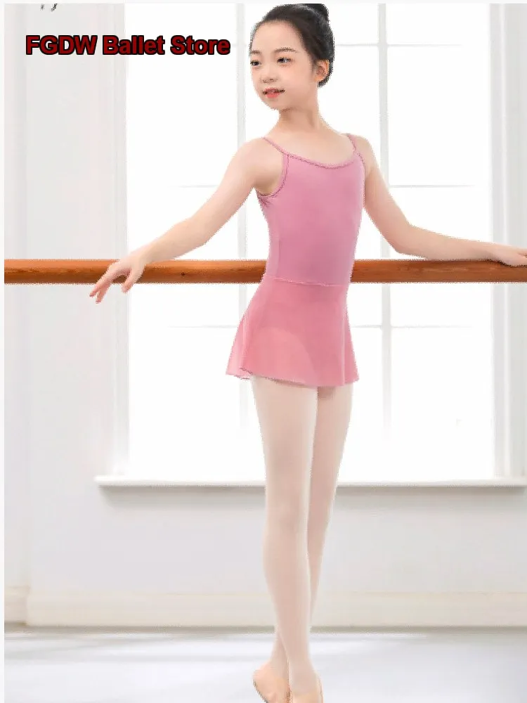 Girls' Mesh Camisole Gymnastics Leotard Basic Training Ballet Dance Dress Practice Leotard Body Suit Kids