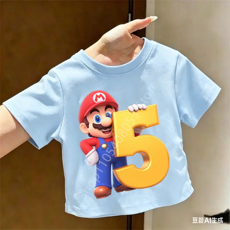 Camisetas Infantiles de Super Mario Bros 2026, con Números del 1 al 9, Camisetas Casuales con Diseño Animado